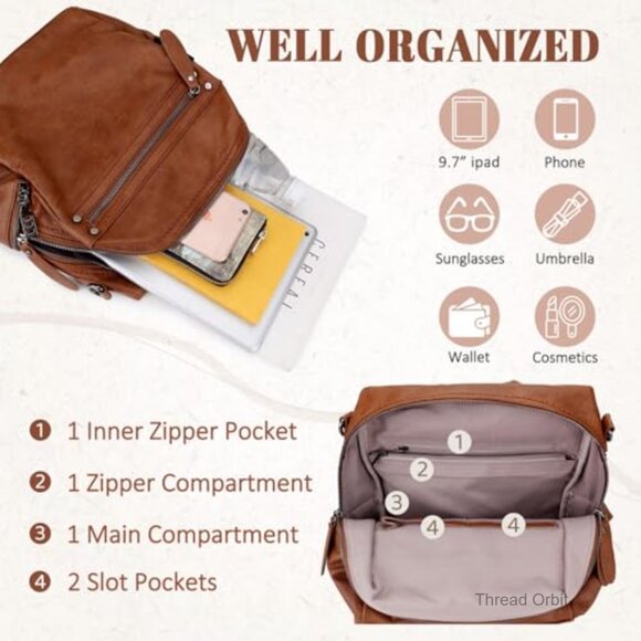 Convertible PU Leather Backpack Purse for Women, Adjustable Straps, Multiple main image 6